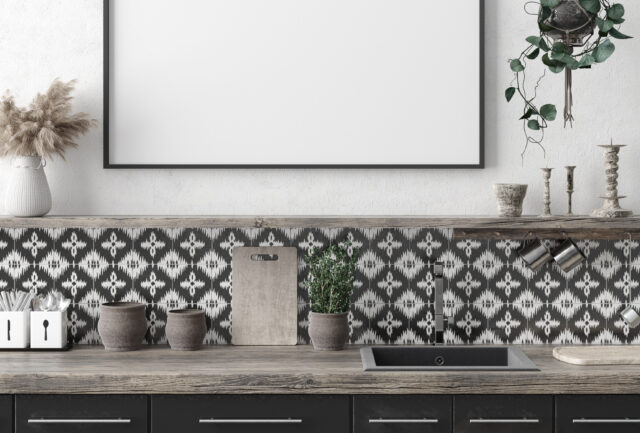 Boho keuken achterwand zwart patroon