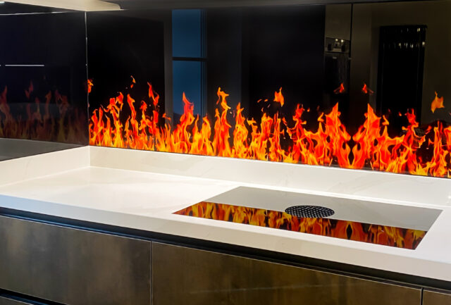 SPATWAND KEUKEN MET FOTO vlammen