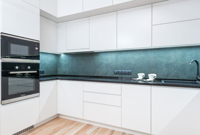 Blauwe Gekleurde keuken spatwand