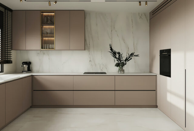 scandinavische keuken beige met marmer