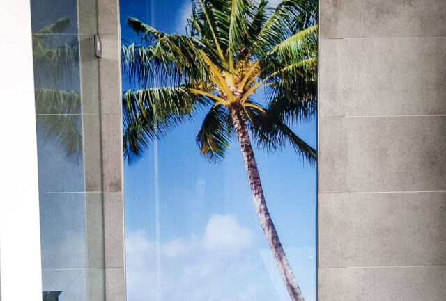 Glazen wand tropische print