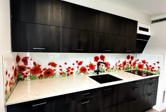 Keuken achterwand met fotoprint bloemen in Groet
